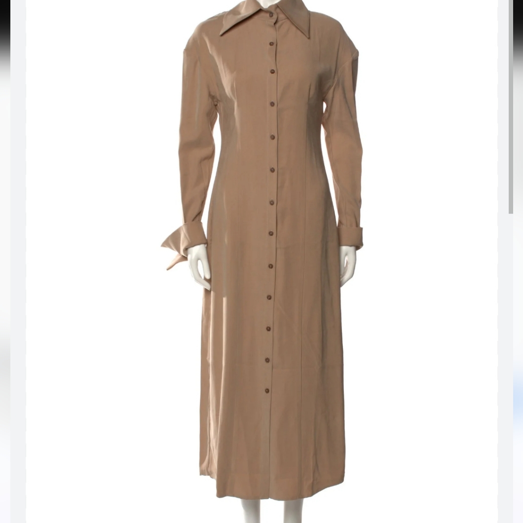 Nwt Aaizel Camel Button Front Exaggerated Collar Cuffs Maxi Shirt Dress Size 14